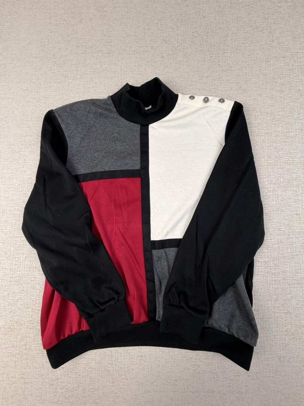 Alfred Dunner Vintage Colorblock Mock Neck Pullover Top Button Shoulder 2X USA